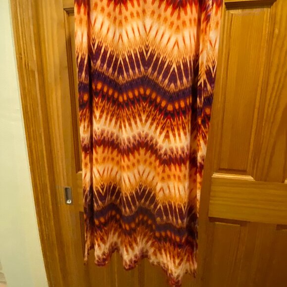 🍂ANA Women Orange Maroon Maxi Boho Bohemian Chevon‎ Print Casual Maxi Skirt | XL - Picture 2 of 9